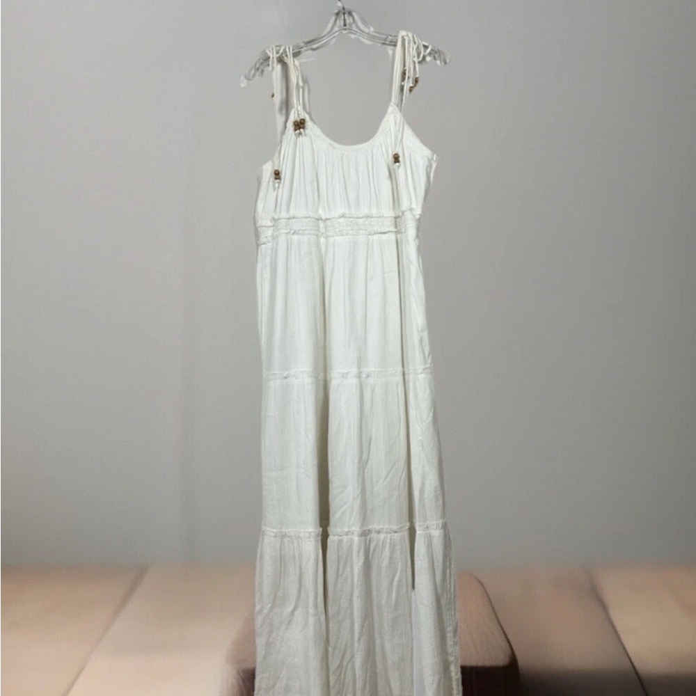 Vintage Old Navy White Crinkle Dress Boho Crocheted XL Size 16 Beach